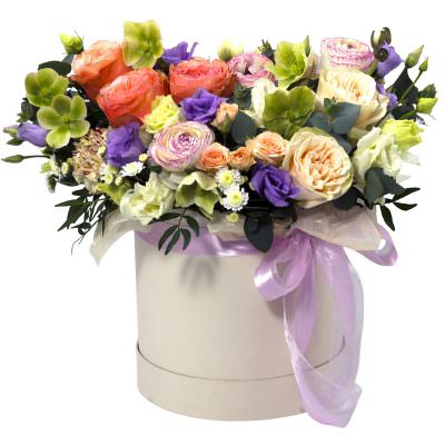 Цветы в коробке «Лиловые грёзы»